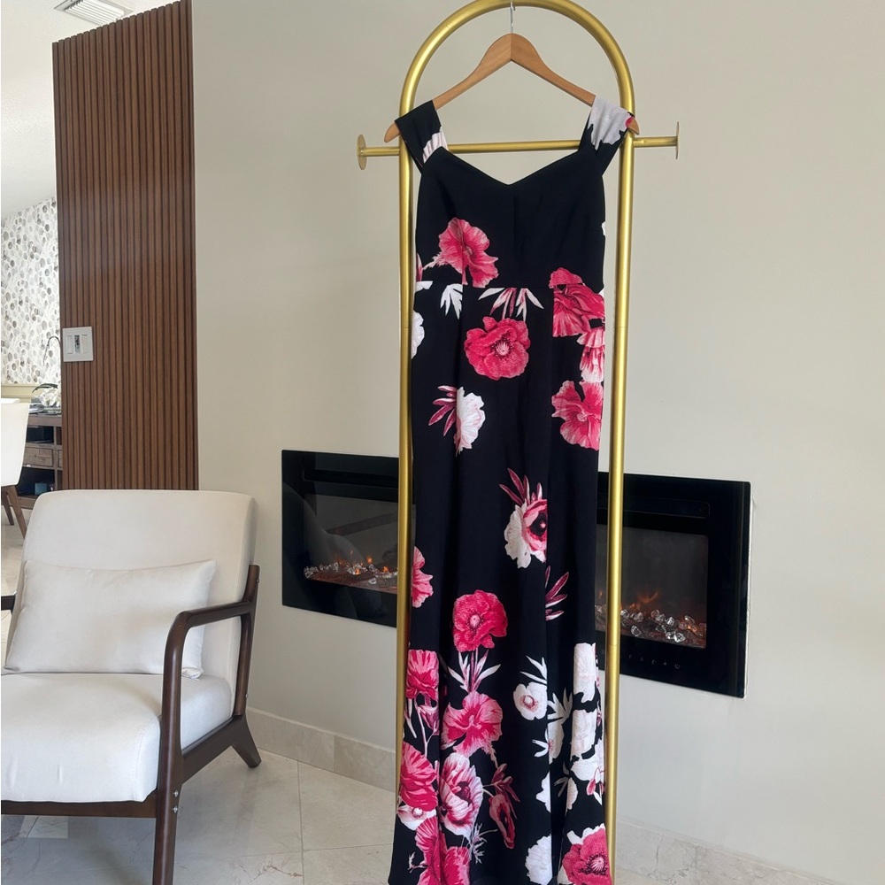 Eva Mendes for New York & Company Black and Pink Floral Maxi Dress